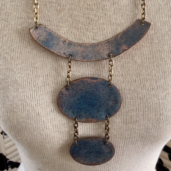 Vintage Enamel Brutalist Modernist Bib Necklace - Picture 5 of 9